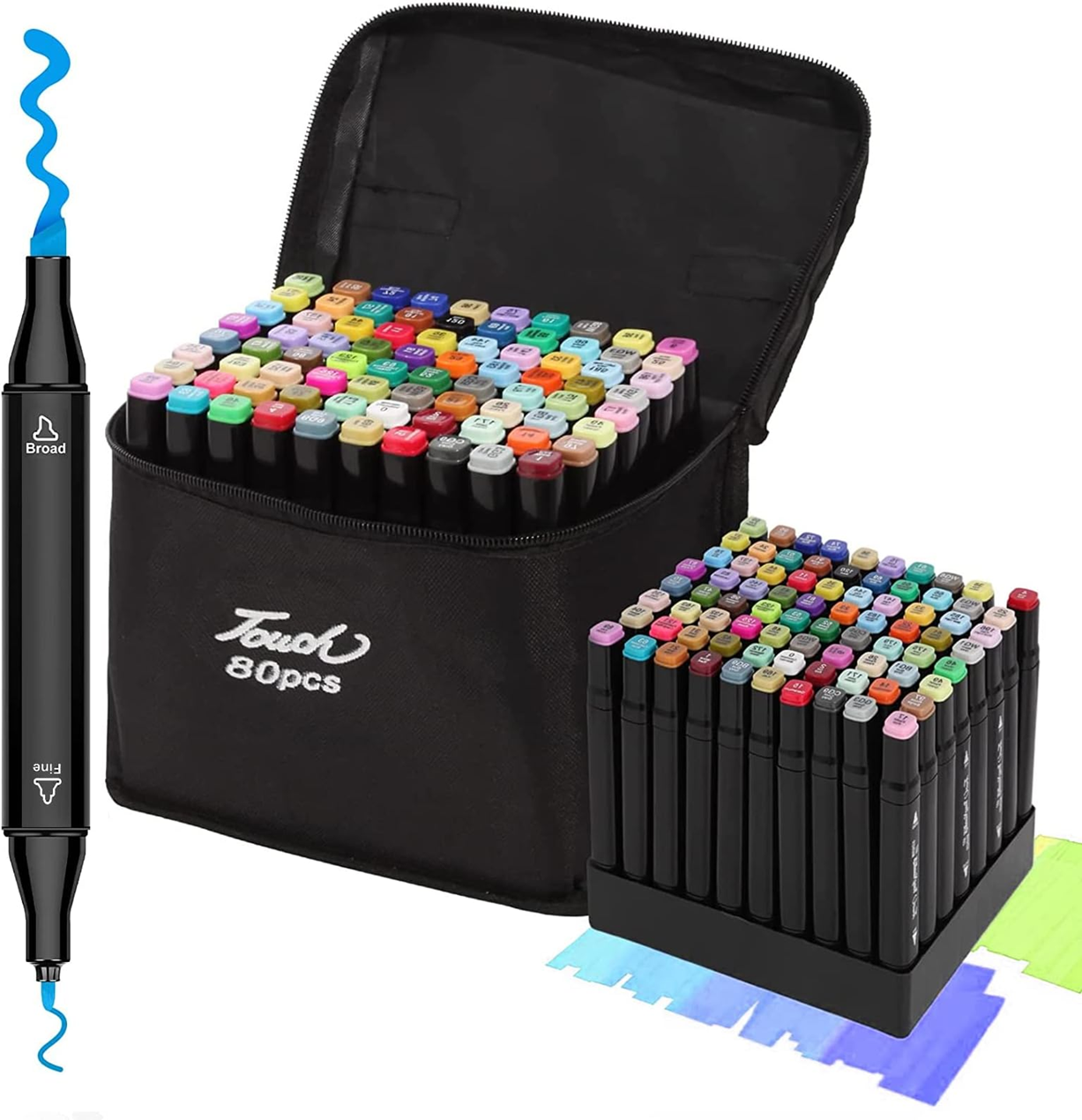 Plumones Touch Set X80: Set Con 80 Plumones Marcadores Doble Punta Con Estuche