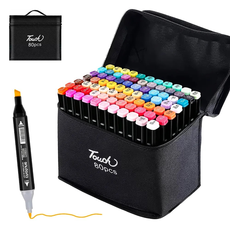 Plumones Touch Set X80: Set Con 80 Plumones Marcadores Doble Punta Con Estuche